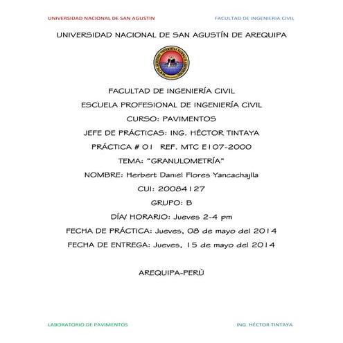 INFORME DE GRANULOMETRIA DE UNA BASE GRANULAR. LAB DE PAVIMENTOS