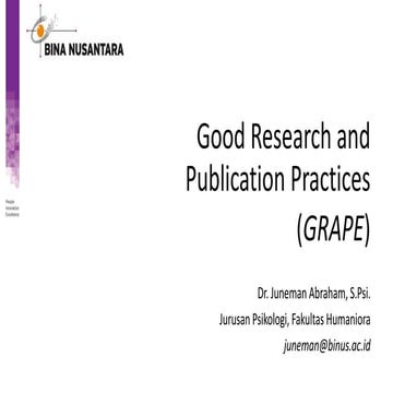 Sukses Tembus Scopus? Good Research and Publication Practices (GRAPE)
