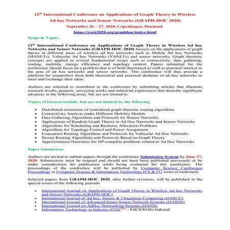 Call for papers - 12th International Conference on Applications of Graph Theo...