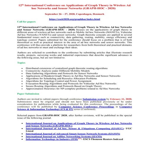 CALL FOR PAPERS - 12th International Conference on Applications of Graph Theo...