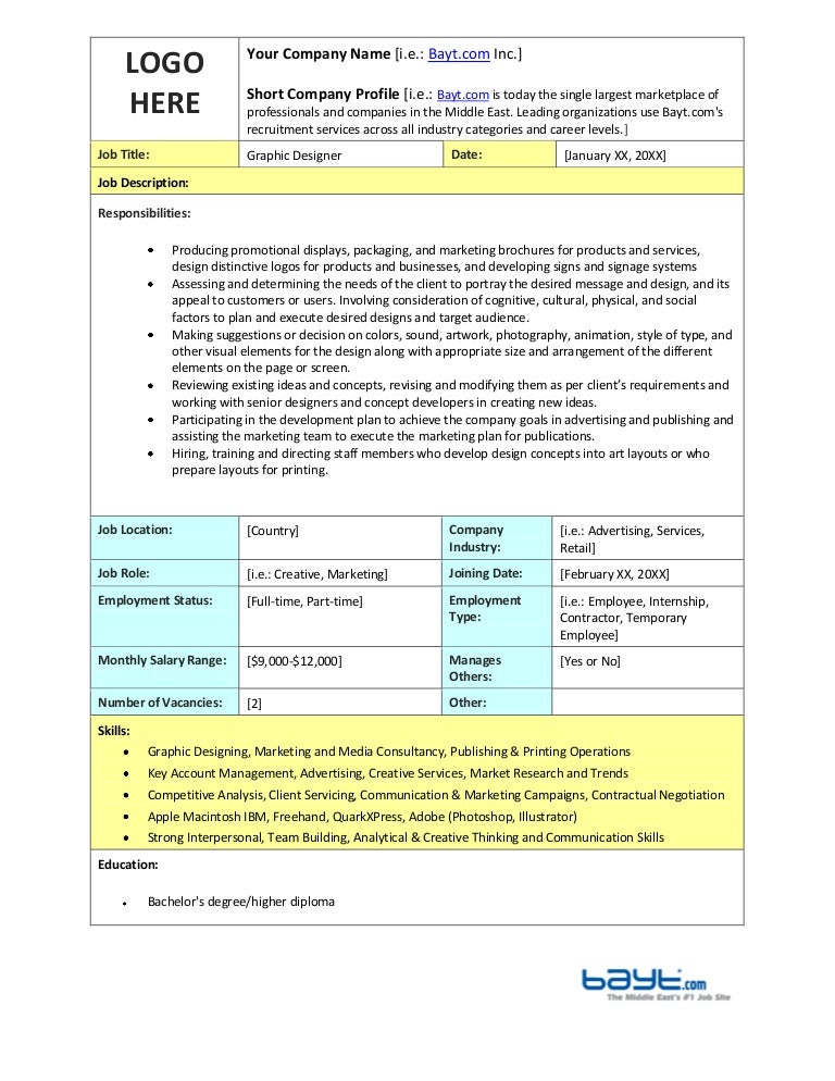 Graphic Designer Job Description Template By Bayt