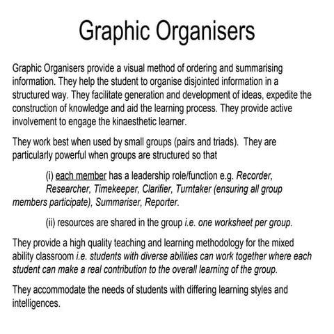 Graphic organisers with examples for use