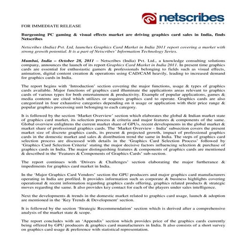 Market Research Report : Graphics card market in india 2011