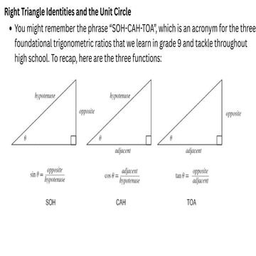Understanding Right Triangle Identities and Unit Circle Trigonometry | PDF