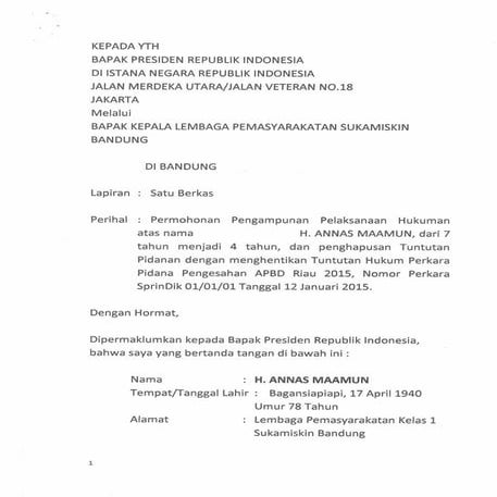 Surat Permohonan Grasi Annas Maamun