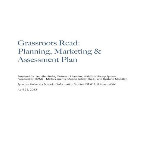 Grassroots Read: Planning, Marketing and Assessing Plan