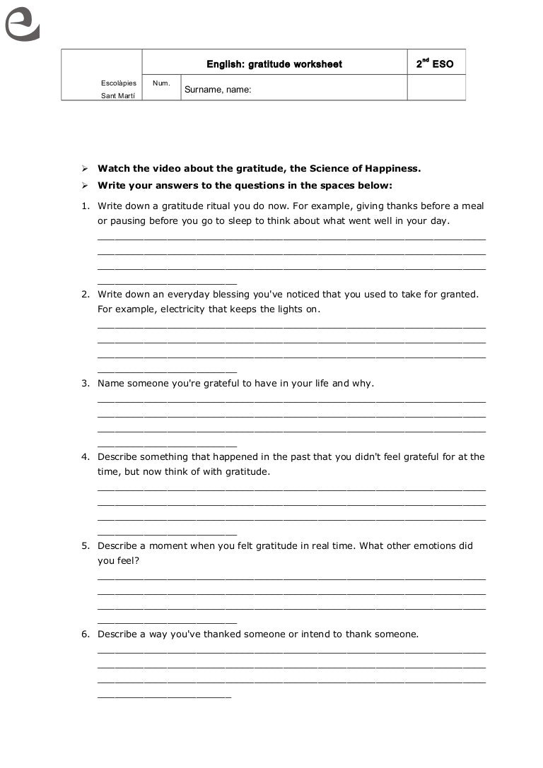 worksheet Gratitude Worksheet gratitude activity 2 eso