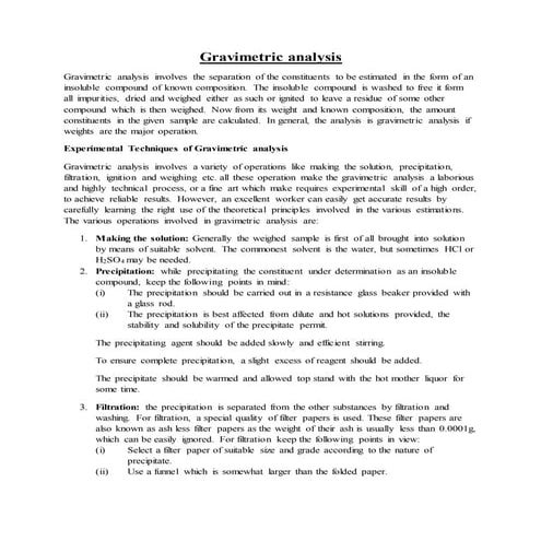 Gravimetric analysis
