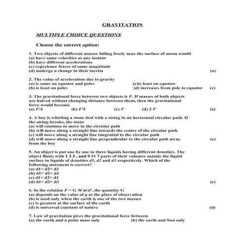 Gravitation (cbse IX)