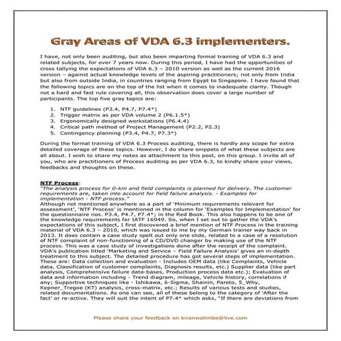 Gray areas of vda 6.3 process auditors 