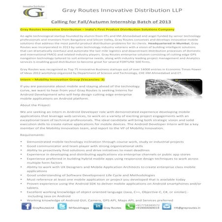 Gray routes Fall/Autumn Intern Requirements 2013