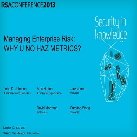 Managing Enterprise Risk: Why U No Haz Metrics?