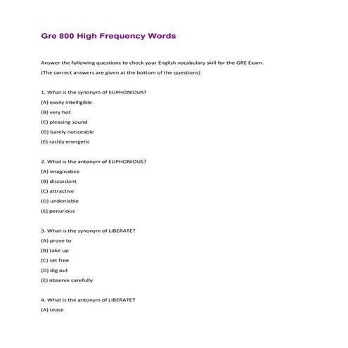 Gre 800 High Frequency Words
