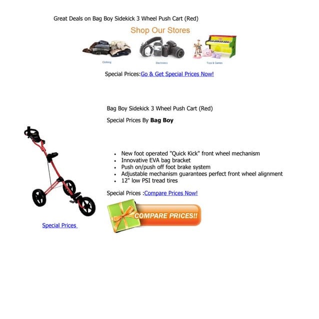 Great deals on bag boy sidekick 3 wheel push cart (red)