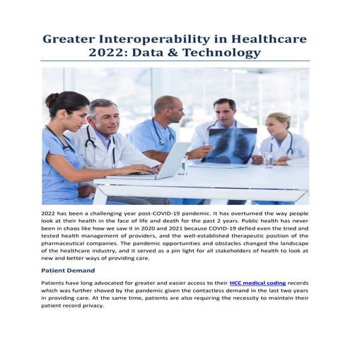 Greater Interoperability in Healthcare 2022: Data & Technology