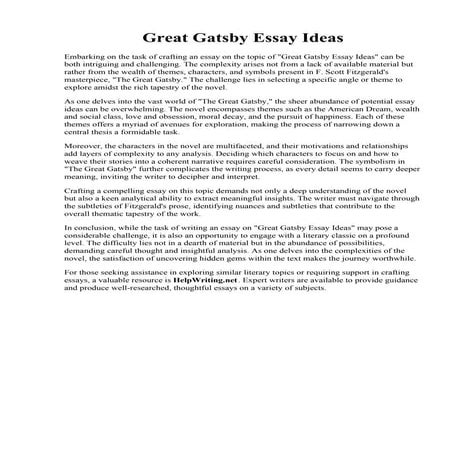 Great Gatsby Essay Ideas