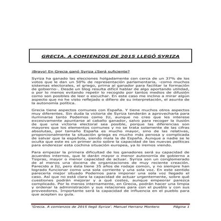 Grecia. En 2015 llegó Syriza
