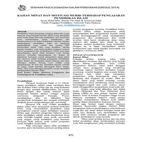 MINAT & MOTIVASI MURID TERHADAP PENGAJARAN PENDIDIKAN ISLAM