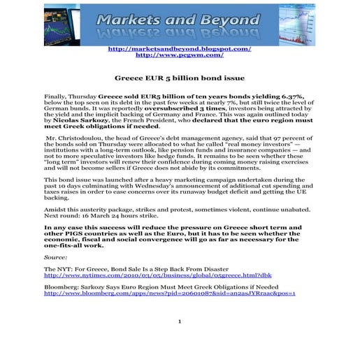 Greece Eur 5 Billion Bond Issue