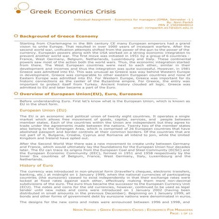 Assignment on Greek economics Crisis 
