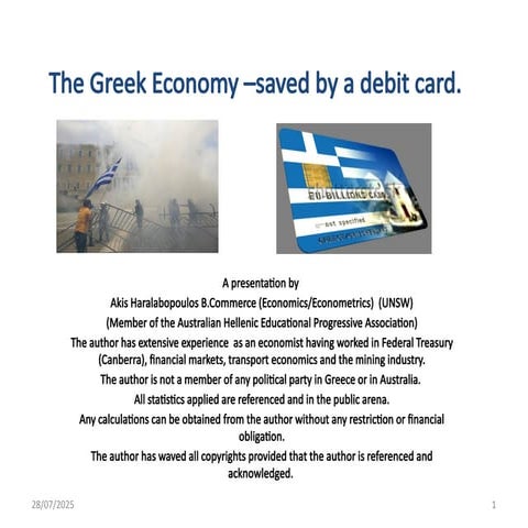 Greek Economy - Saved by a debit cardpptx