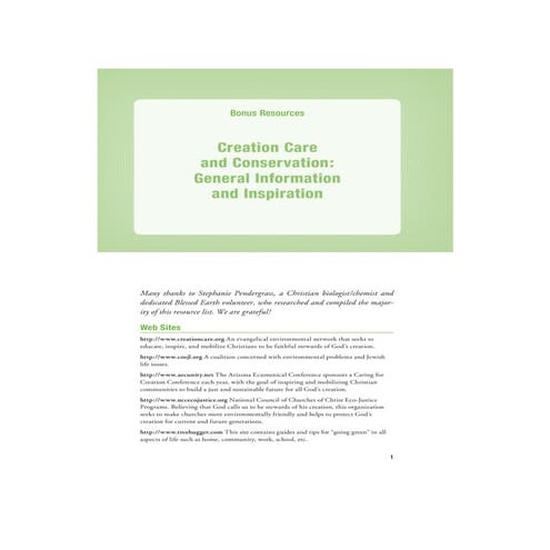 Go Green Bonus Resources: Creation Care and Conservation  