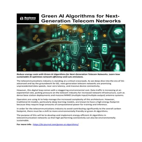 Green AI Algorithms for Telecom Networks Make AI More Efficient | PDF
