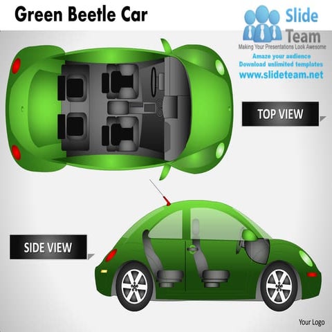 Green beetle car top view powerpoint presentation slides ppt templates