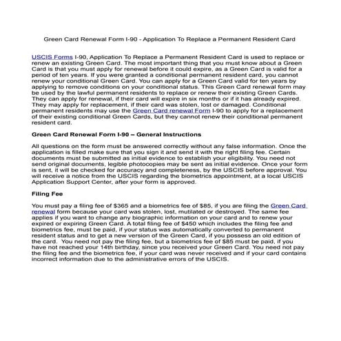 Green card renewal form i 90 - application