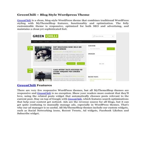 Green chili blog style wordpress theme | PDF | Style & Fashion