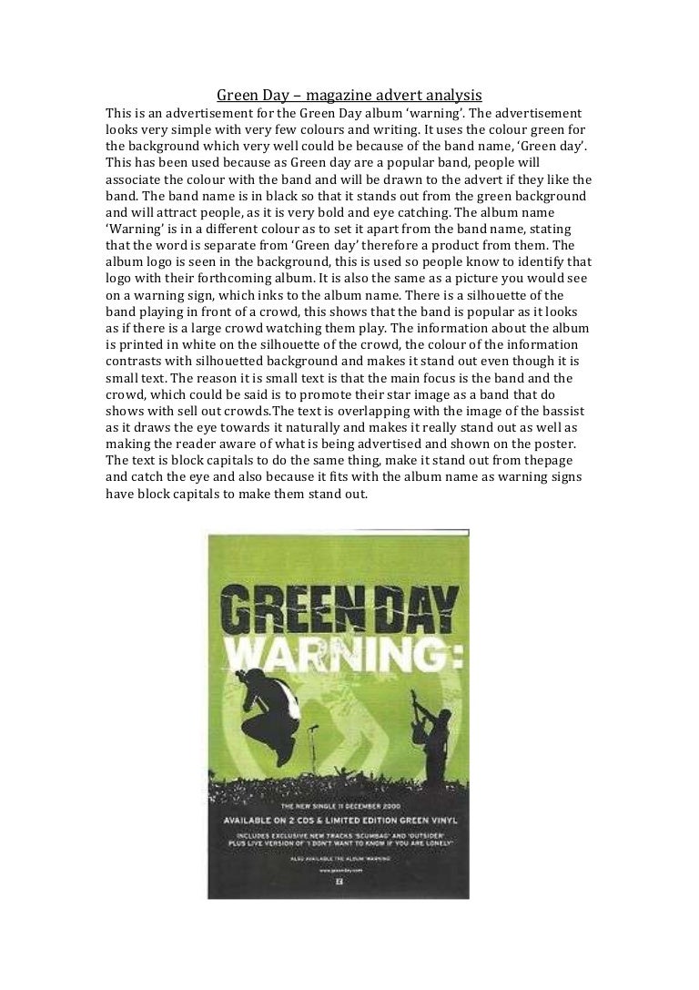 Green day – magazine advert analysis