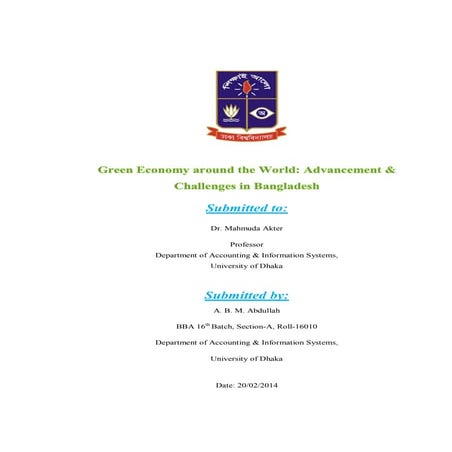 Green Economy around the World; Advancement & Challenges in Bangladesh