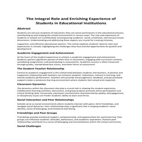 The Role and Experience of Students in Schools | PDF