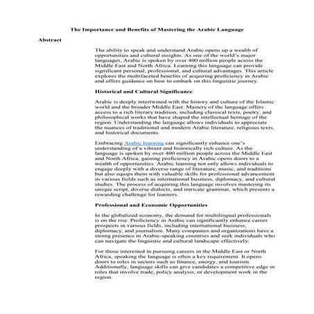 The Importance and Benefits of Mastering the Arabic Language | PDF
