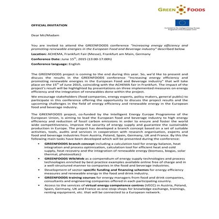 Greenfoods conference invitation. 