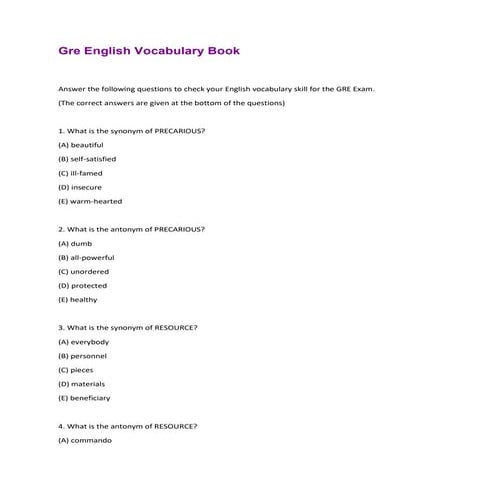 Gre English Vocabulary Book