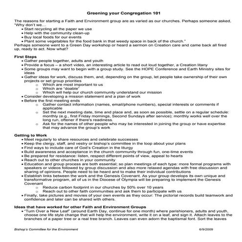 Greening your Congregation 101  