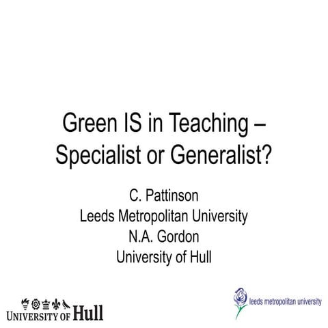 Green is in teaching   specialist or generalist- v4