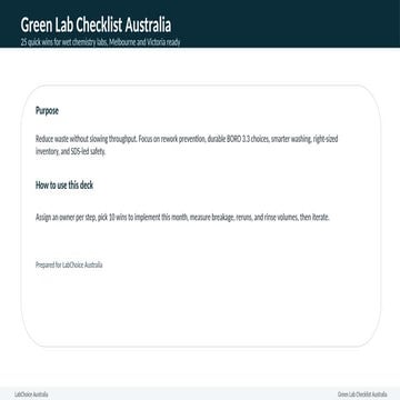 Green Lab Checklist Australia: 25 Quick Wins for Wet Chemistry Labs | PPTX
