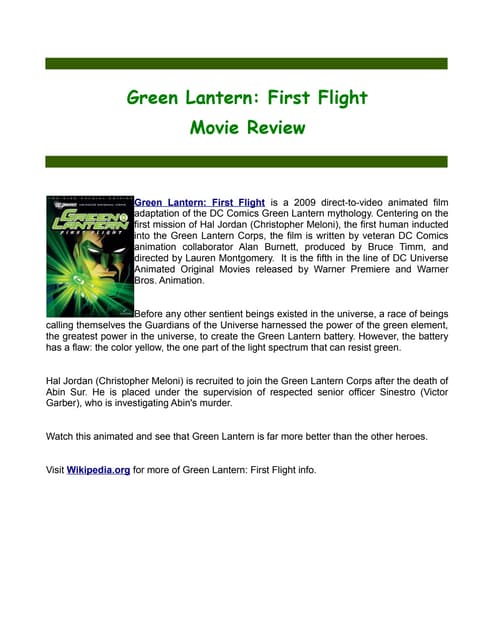 Green Lantern First Flight Movie