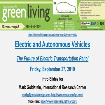 Green Living Magazine - EV & AV Futures Panel Introduction 9/27/19
