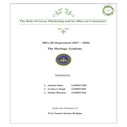 The Role of Green Marketing and its effect on Consumers