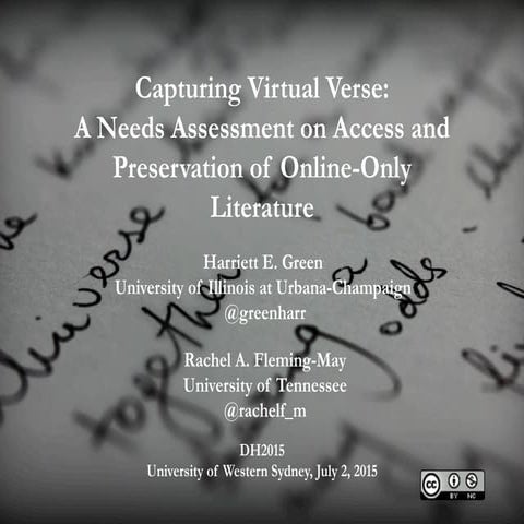 Capturing Virtual Verse: A Needs Assessment on Access and Preservation of Onl...