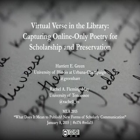 Virtual Verse in the Library: Capturing Online-Only Poetry for Scholarship an...