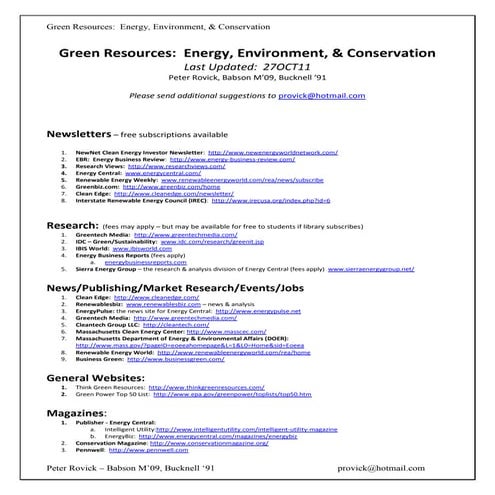 Green / Energy Resources Website List