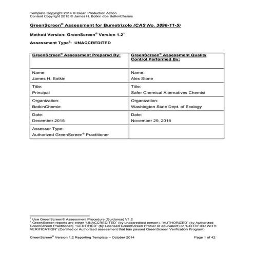 GreenScreen® For Safer Chemicals Assessment | Bumetrizole | UV 326 | CASRN 38...