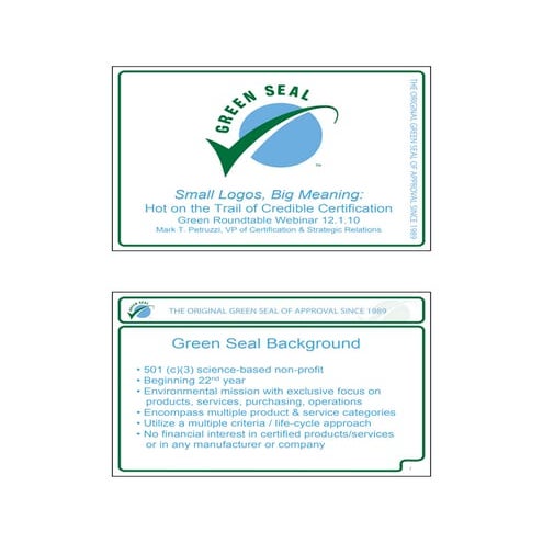 Lifecycle Assessment and Green Seal Certification