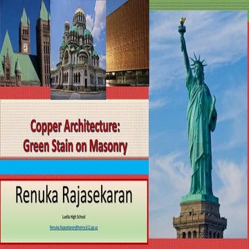 Green stains of copper on masonry