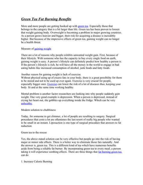 Green Tea Fat Burning Benefits