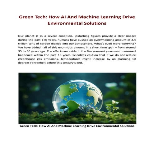 Green Tech: How AI And Machine Learning Drive Environmental Solutions